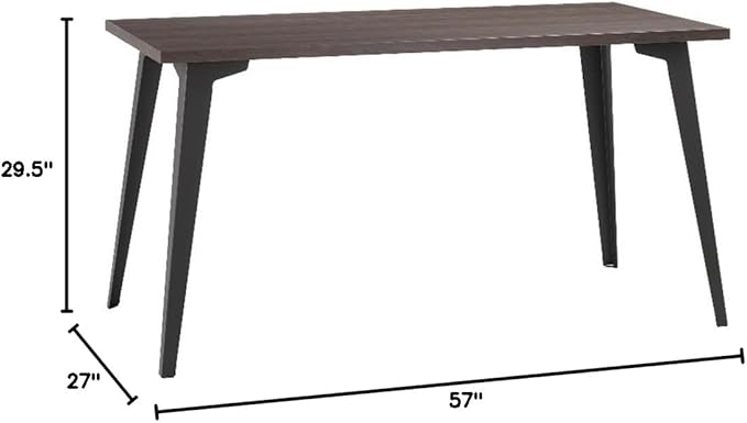 Pemberly Row 57x27 Mid Century Modern Metal Desk Trail Walnut Laminate Top Black Steel Legs Durable Office Desk Easy Assembly Workspace for Home or Executive Office