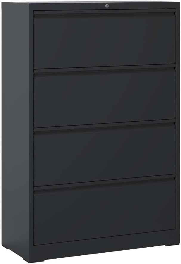 Lateral File Cabinet with Lock – Heavy-Duty Metal Filing Cabinet for Home Office Space-Saving Wide Storage for Letter/Legal/A4/F4 Silent Full-Extension Slides Easy-Assembly (Black + Classic)
