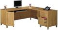 BOWERY HILL 71 L-Shaped Computer Desk Maple Cross Finish Wood Construction Double Pedestal Base Keyboard Tray File Drawer CPU Stand Flexible Configuration Rustic Home Office Desk
