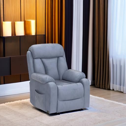 DAZONE Grey Small Power Lift Recliner Chair for Elderly - Quiet Motor Electric Recliner with Overstuffed Comfort with Space-Saving Design for Living Room Bedroom