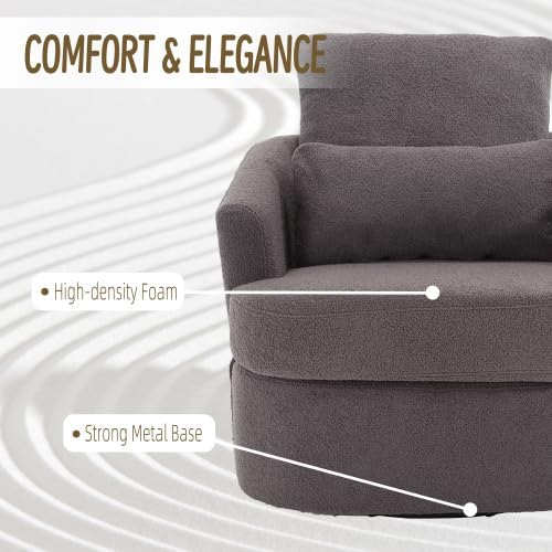 QQU 360° Swivel Barrel Chair Oversized Round Accent Sofa with Removable Pillows Modern Circle Couch Sofa Chair &amp Chaise Lounge Soft Swivel Armchair for Living Rooms Bedrooms Apartments Grey