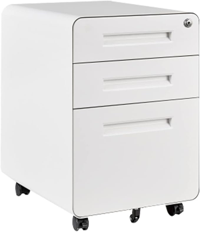 FLEXISPOT Metal File Cabinet for Under Desk Storage Mobile 3 Drawer File Cabinet Round Corner Design Filing Cabinets for Home OfficeWhite