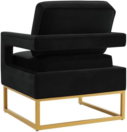 Accent Chair Upholstered for Bedroom: Velvet Living Room Chairs with Gold Metal Base and Open ArmrestBlack