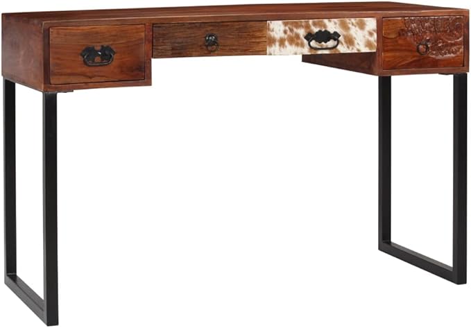 Home Office Desk Writing Desk with 4 Drawers Study Table for Adults/Student Vanity Makeup Dressing Table Save Space Work Desk PC Laptop Stand Brown