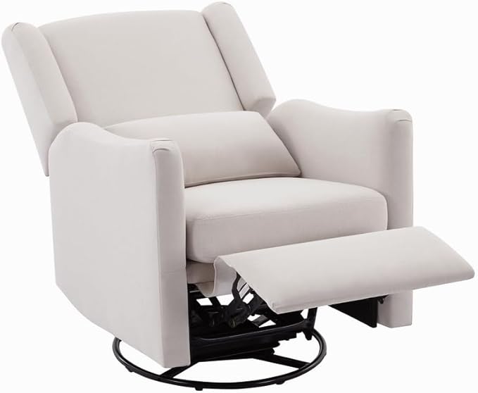 Polibi 29.5'' Wide Wingback Swivel Rocker Recliner Chair Rocking Chair with Head &amp Lumbar Support Modern Accent Chair for Living Room Beige + Linen