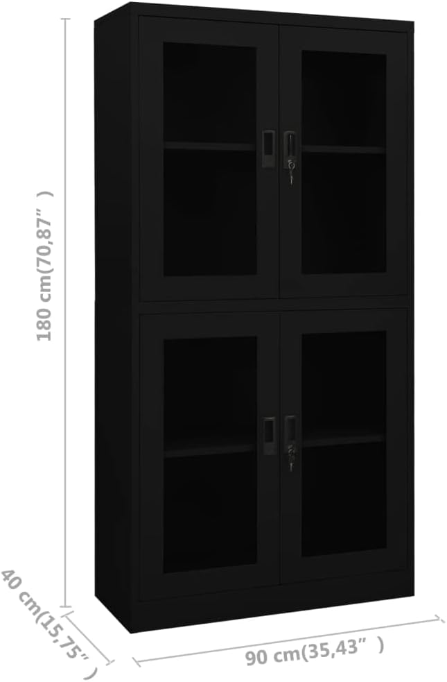 Metal Office Cabinet Garage Storage Cabinet with Tempered Glass Doors and Adjustable Shelves 70.9 Black Steel Lockable File CabinetLocking Tool Cabinets for OfficeHome (Style A) -AA