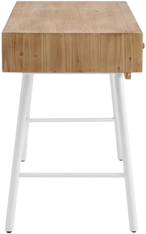Riverbay Furniture Modern Wood and Metal Desk 44 w x 22.75 d x 30 h Fir Wood Top Powder-Coated White Iron Base 3 Storage Drawers Leveling Legs Home Office or Craft Workspace