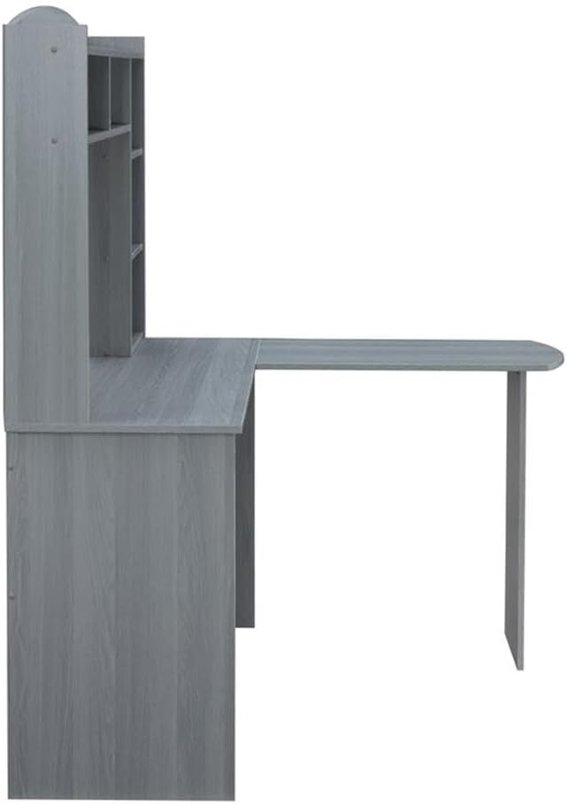 Pemberly Row Modern L-Shaped Engineered Wood Computer Desk with Hutch Gray Finish 5-Shelf Design 60.25 in x 47.25 in x 49.25 in Corner Office or Home Office Desk with Storage