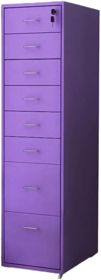 Locking File Cabinet Eight Drawer Cabinet Office Locking Storage Cabinet Iron Data Cabinet File Cabinet (Color : Purple)