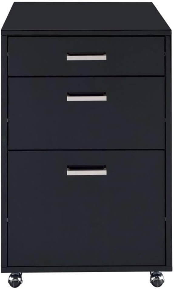Acme Coleen Rectangular 3-Drawer Mobile File Cabinet in Glossy Black Wood
