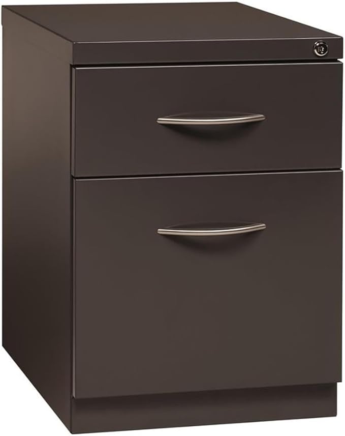 Pemberly Row 20 2-Drawer Modern Metal Mobile Filing Cabinet Charcoal Finish Steel Construction Locking Drawer Letter File Storage Hidden Casters Satin Nickel Pulls Office Furniture