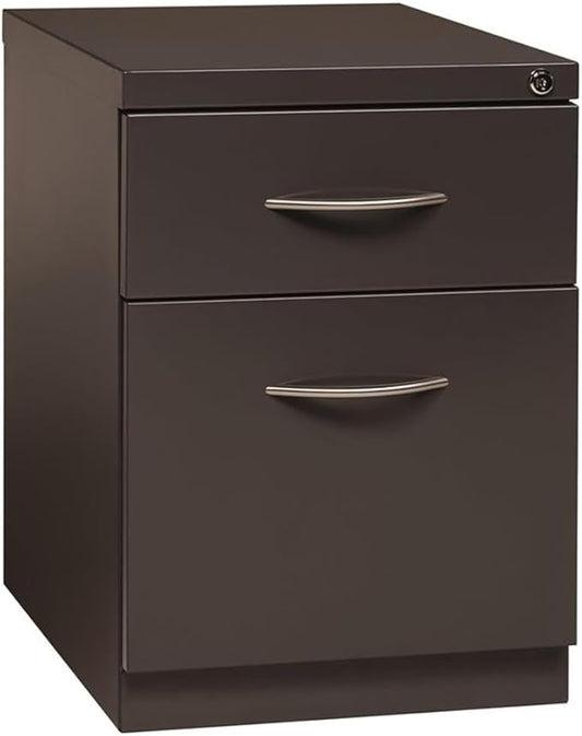 Pemberly Row 20 2-Drawer Modern Metal Mobile Filing Cabinet Charcoal Finish Steel Construction Locking Drawer Letter File Storage Hidden Casters Satin Nickel Pulls Office Furniture