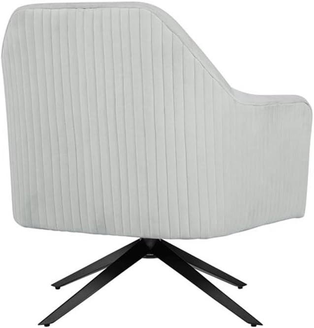 Pemberly Row Modern Swivel Chair Light Gray Fabric Upholstery Channel Tufted 360 Degree Swivel Base High Density Foam Cushion Solid Wood Frame Accent Chair for Living Room or Home Office Use