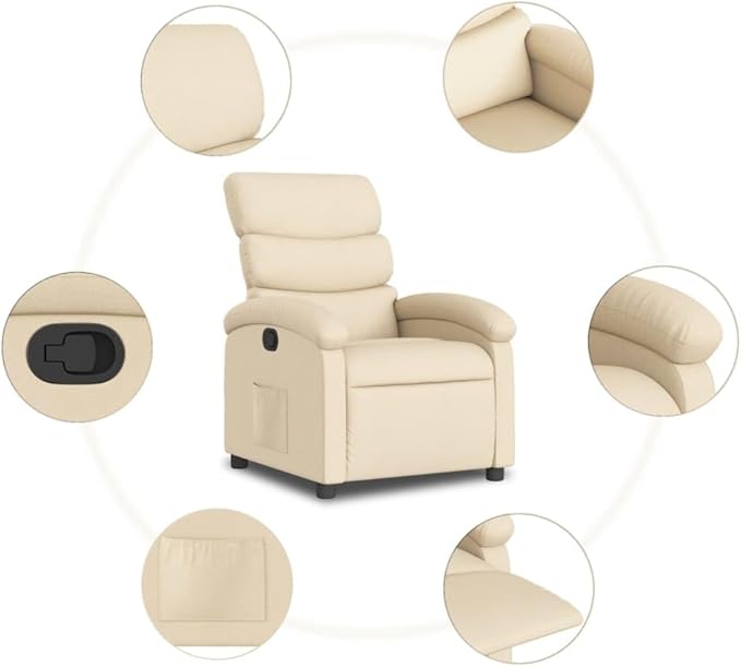 vidaXL Cream Recliner Chair with Adjustable Recline Armchair for Living Room Home Theater Smooth Fabric Supportive Single Sofa Reclining Comfortable Cushioned Upholstery Contemporary