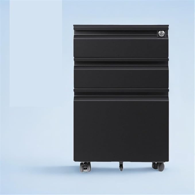 File Cabinets Steel Cabinet Three Drawers with Wheels Mobile Office File Short with Lock Thick File Storage Cabinets(Black)