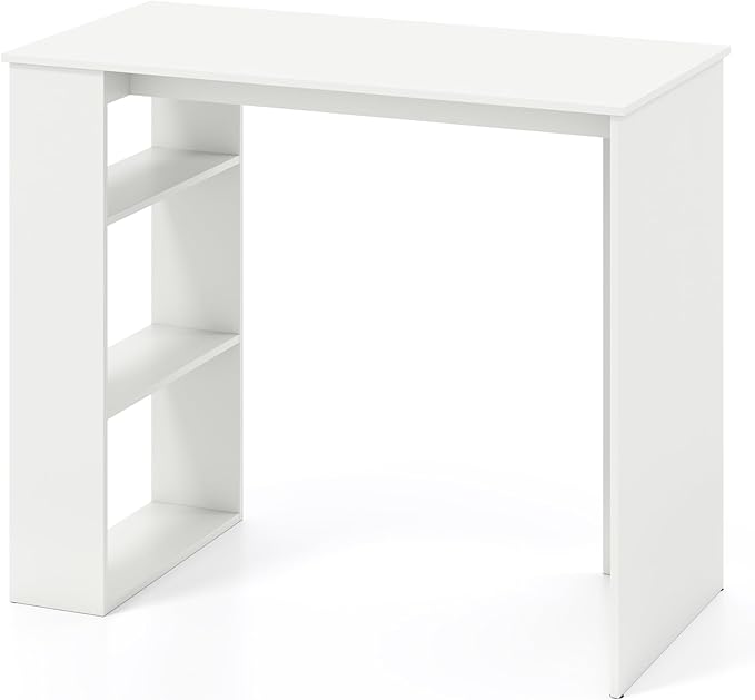 Tangkula Small White Desk with 3-Tier Bookshelf Modern Simple Home Office Desk for Small Space Wooden Writing Desk for Study Living Room &amp Bedroom Compact Laptop PC Workstation (White)