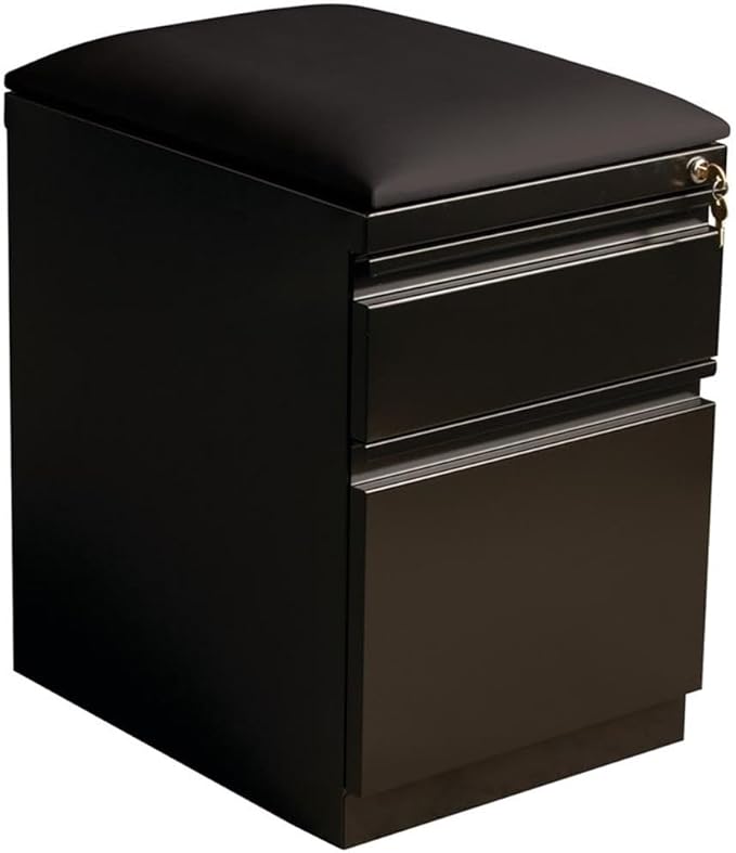 BOWERY HILL 2-Drawer Metal Mobile Filing Cabinet 23.75 in H Black Finish Includes Seat Cushion Hidden Casters Letter-Size Hanging File Storage Commercial Office Furniture