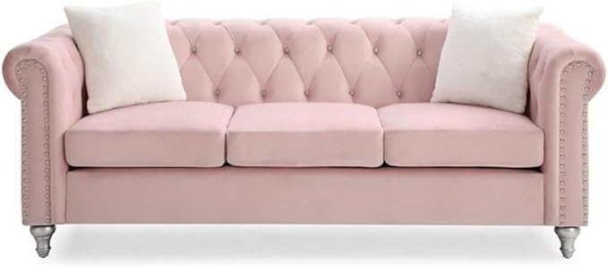 Glory Furniture Raisa Velvet Sofa in Pink