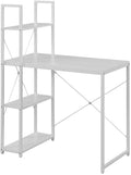 Pemberly Row Home Office Desk 36 x 19.5 x 47.25 in Particleboard &amp Powder-Coated Metal White Wood Finish 4 Shelves Sturdy Workstation for Computer Books Decor Study Workspace