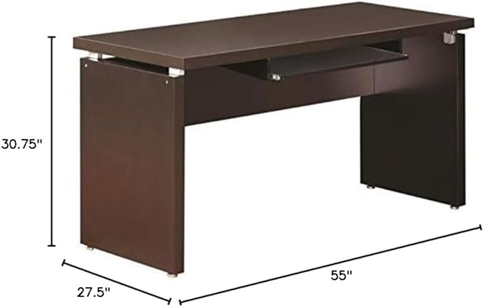 Stonecroft Furniture Contemporary Computer Desk 55 in Wide MDF/Melamine Paper Cappuccino Finish 1 Drawer Reversible L-Shape Option Floating Surface Design Office Desk for Home or Workspace Use