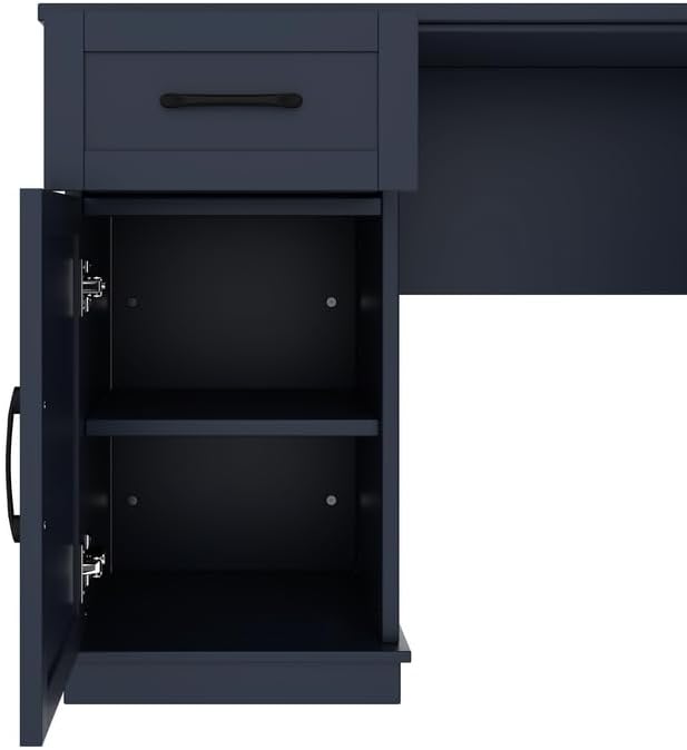 Polibi L-Shaped Computer Desk with Storage - 2-in-1 Design with 2 Drawers and 2 Cabinets 11 Open Shelves &amp Power Outlet for Home Office Study Room Antique Blue