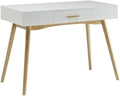 Allora 1-Drawer Rectangular Wood Home Office Desk 39.38 W x 19 D x 29.13 H Piano White Finish Solid Wood Legs Concealed Bamboo Handle Storage Modern Style Writing Desk for Office or Dorm Use