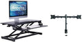 Pemberly Row Standing Desk Converter Adjustable Height Riser Black MDF Surface 31.5 x 16.4 Desktop Includes Dual Monitor Arm &amp Tablet Holder Ergonomic Keyboard Tray Home Office Use