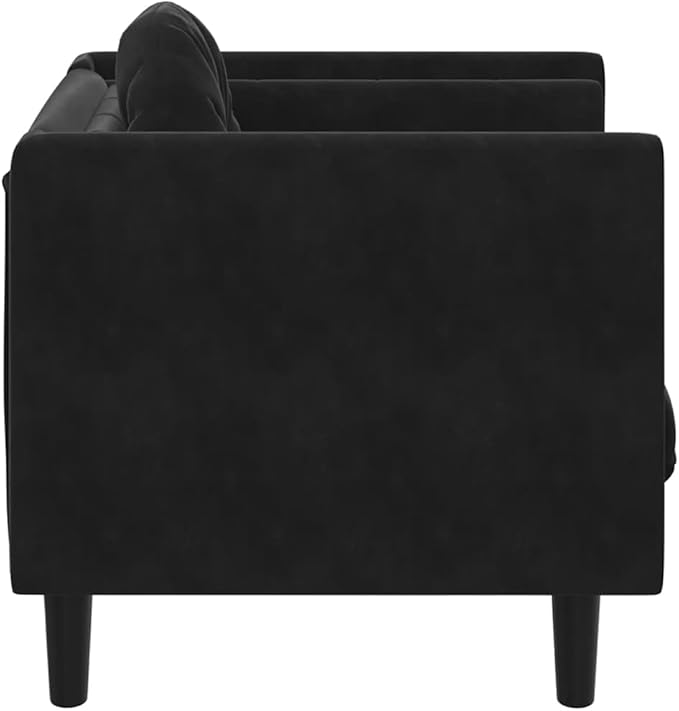 vidaXL Black Velvet Armchair - Upholstered Living Room/Lounge Chair with Cushion Solid Wood Legs Modern Design Comfortable Padded Seating