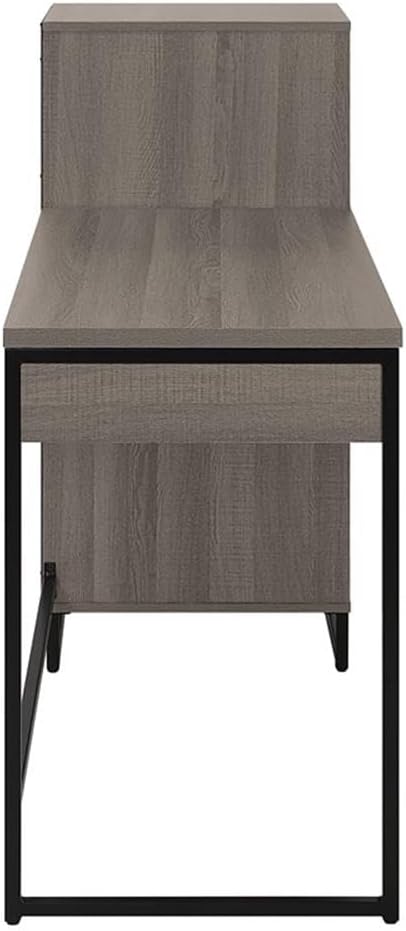 Pemberly Row Lane Worksmart Sit-to-Stand Desk Farm Oak Engineered Wood Adjustable Height with Hutch 54 W x 20.25 D x 42.5 H Storage Shelves Desk Drawer Home Office Organization