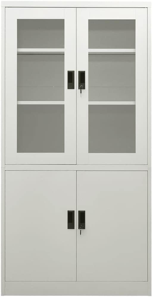 Metal Office Cabinet Garage Storage Cabinet with 4 Doors and 3 Adjustable Shelves 70.9 Light Gray Steel Lockable File CabinetLocking Tool Cabinets for OfficeHome (Style C)