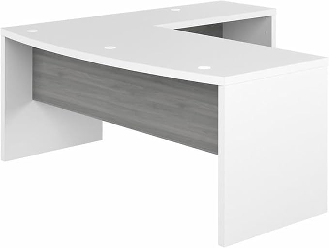 Pemberly Row 72 Bow Front L-Shaped Desk Engineered Wood Gray/White Finish Durable Laminate Surface 200 lb Capacity Modern Style Home or Office Desk with Reversible Return
