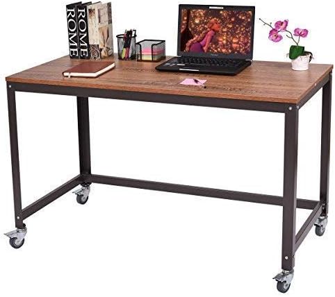 COSTWAY Computer Wood Portable Compact Simple Style Study Writing Desk Workstation 4 Smooth Wheels Home Office Collection Work Table Brown