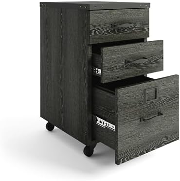 NBF Three Drawer Mobile File Storage Pedestal - Weathered Gray | Mobile Storage Unit Secure Storage Solution Stylish Organization
