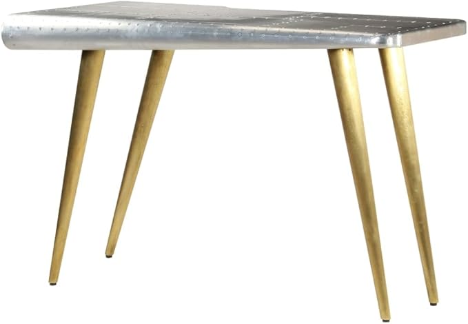 Rustic Computer Writing Desk Home Office Workstation 47.2 Inch Aluminum PC Laptop Stand Console Table Aviator Writing Desk Vintage Aircraft Airman Style Desk Silver