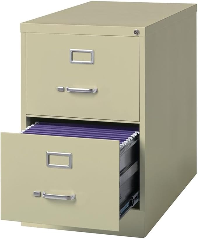 Pemberly Row 26.5 D Metal Vertical Filing Cabinet Legal Width 2 Drawer Putty Finish Durable Commercial Grade Steel Lockable Office Storage for Files Fully Assembled