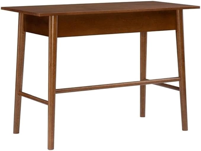 UrbanPro Mid-Century Wood Desk 42 x 19 x 29.63 Warm Walnut Finish 1-Drawer with Rounded Legs Rubberwood and Birch Veneer Modern Home Office Desk for Bedroom Kitchen or Living Room Use