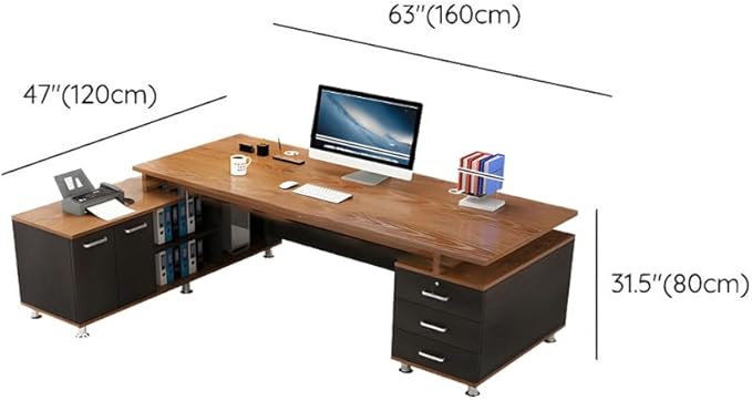 RUNNUP L-Shaped Executive Desk Contemporary Home Office Desk with Drawers and Cable Management Brown Writing Desk 63 L x 47 W x 31 H Left Hand Return