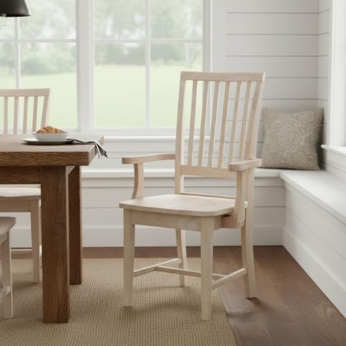 International Concepts Mission Side Chair with Arms Solid Parawood Unfinished