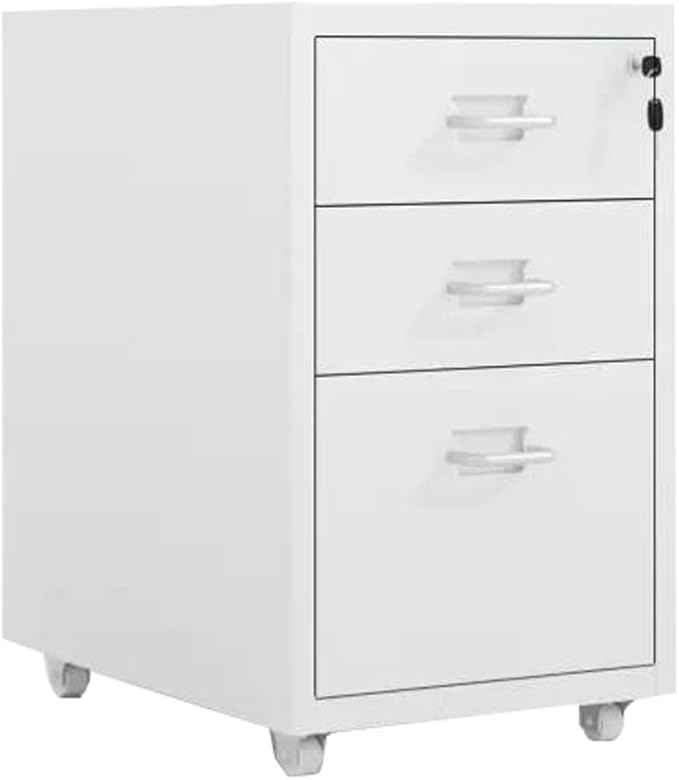 File Cabinet Tin Storage Data Storage Cabinet Under Desk with Lock Mobile Drawer Cabinet (Color : White)