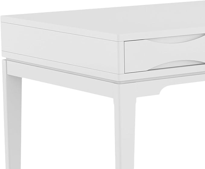 SIMPLIHOME Harper Desk - 60 Inch Wide Solid Wood Writing Desk in White Mid-Century Modern Home Office Computer Table for Workspace or Study with 2 Drawers and Flip-Down Keyboard Tray
