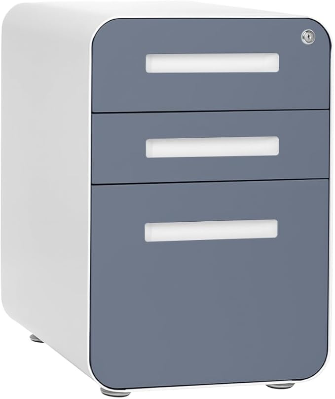 Laura Davidson Furniture Stockpile 3 Drawer File Cabinet with Lock - Under Office Desk Metal Filing Cabinet Legal/Letter File Folders Wheels and Stationary Feet Pre-Assembled Coastal Blue