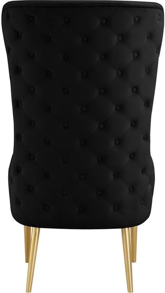 Meridian Furniture 536Black Alexander Collection Modern | Contemporary Velvet Upholstered Accent Chair with Sturdy Gold Metal Legs and Deep Button Tufting on Back 27 W x 33 D x 51 H