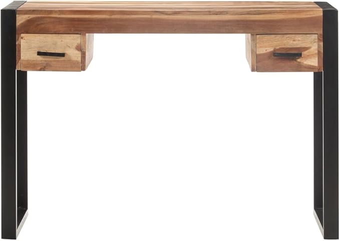 Farmhouse 43.3 Home Office Writing Desk with Drawers Wooden Home Office Desk Workstation with Steel Legs PC Laptop Desk Console Table for Living Room Study Room Brown