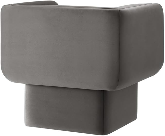 Pemberly Row Modern Performance Velvet Accent Chair Storm Gray Upholstery Dense Foam Padding Fixed Cushions Sturdy Wood Frame French Piping Bedroom Living Room or Office Seating