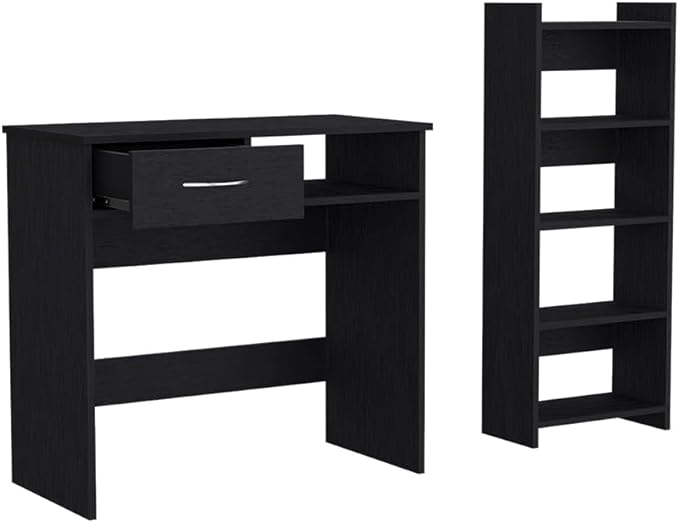 Kaimei Home Office Desk with Keyboard Tray and Drawer - Spacious Work Surface - Modern Black Wengé Finish