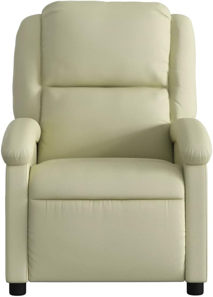 vidaXL Cream Recliner Chair - Wingback Armchair for Home Theater with Side Pocket Wooden/Metal Frame Manual Recline Function 100% Real Leather