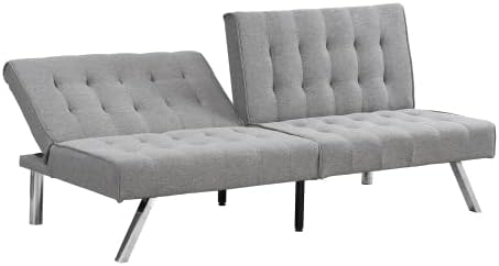 Convertible Futon Sofa Bed Modern 68'' Fabric Sleeper Couch for Living RoomGuest Bed Adjustable Backrest Upholstered Recliner Chair Loveseat for Compact Small Space Living Room (Gray New)