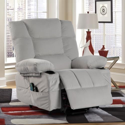 Electric Power Lift Recliner Chair Recliner Sofa for Elderly Heat and Massage2 Cup Holders Recliners Chairs for Living Room Infinite Position and Double 2 Side Pocket (Dark Grey)