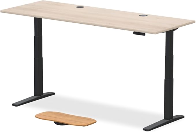UPLIFTDESK V3 2-Leg Maple Laminate Wood Standing Desk – Adjustable Height Advanced 1-Touch Memory Keypad Under Desk Cable Management Wire Grommets &amp Rocker Board (Black C-Frame 80 x 30 inch)