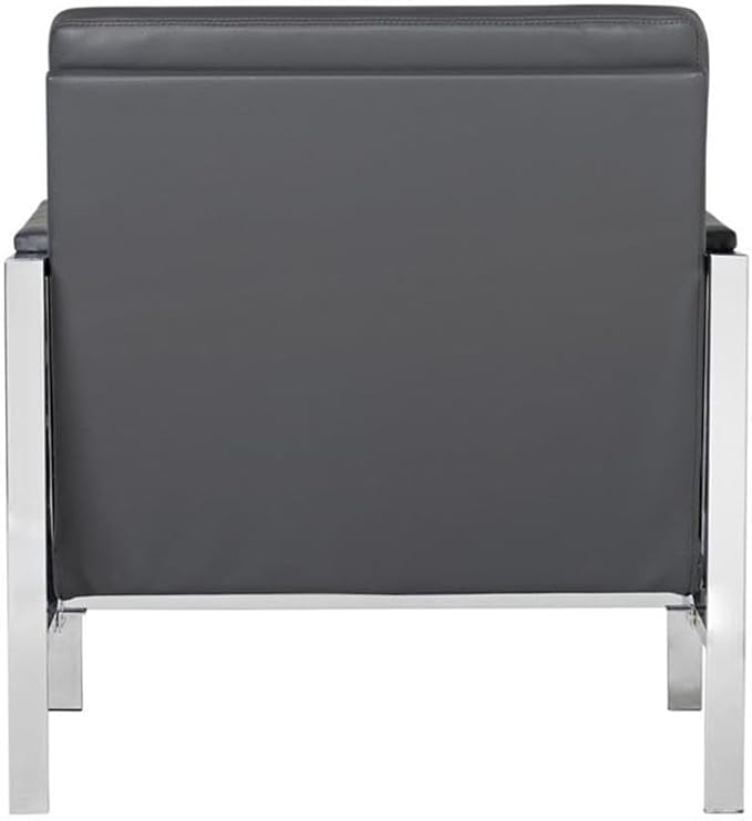 Pemberly Row Modern Bonded Leather Accent Arm Chair Smoke Gray and Chrome Finish 29.75 W x 32 D x 33 H Extra-Wide Seat Mid-Century Design Sleek Guest Seating for Living Room or Home Office